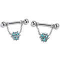 BodyCandy 14G 9/16 Blue Gem Snowflake Style Chain Dangle Nipple Ring Set — main product shot