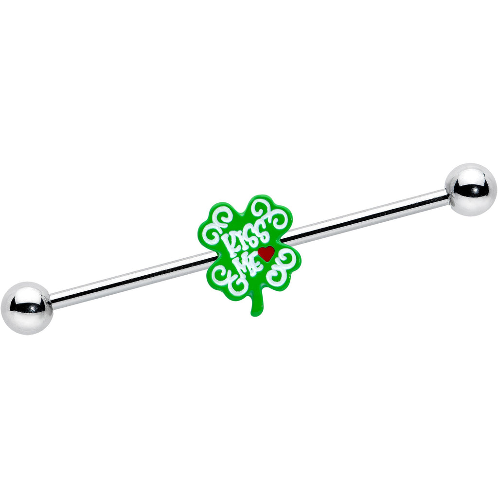 BodyCandy 14G Kiss Me Shamrock St Patricks Industrial Barbell 38mm — main product shot
