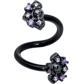 Clear Purple Gem Black Skull Circle Spiral Twister Belly Ring