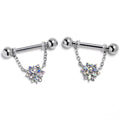 BodyCandy 14G 9/16 Aurora Gem Snowflake Style Chain Dangle Nipple Ring Set — main product shot