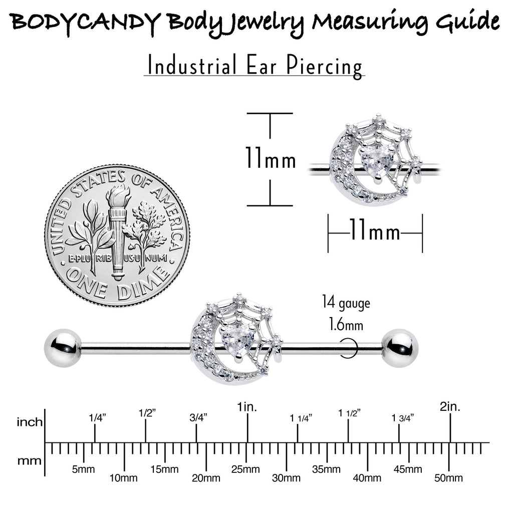 BodyCandy 14G Clear CZ Gem Heart Web Moon Industrial Barbell 38mm — alternative angle