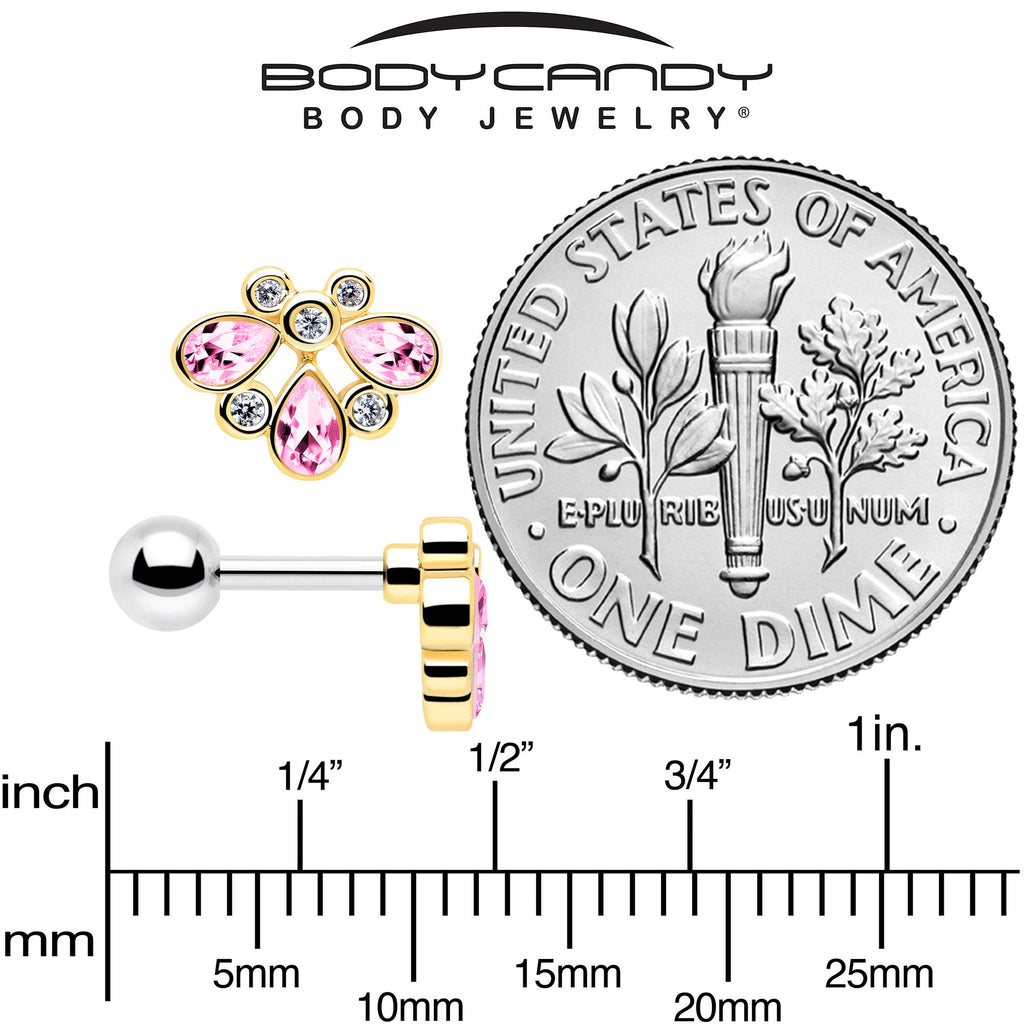 BodyCandy 16G 1/4 Pink Gem Golden Crown Deluxe Cartilage Tragus Earring — back view