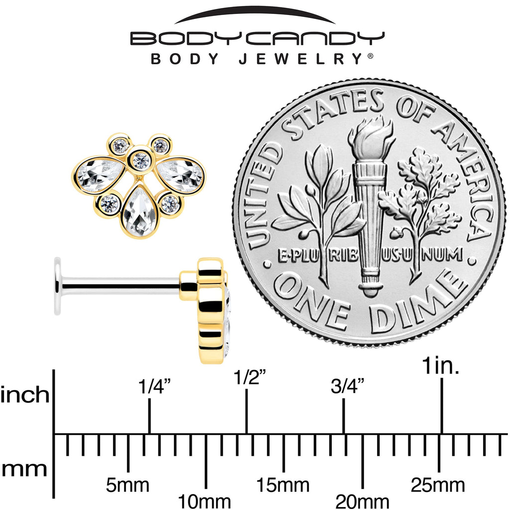 BodyCandy 16G 1/4 Clear Gem Golden Crown Deluxe Labret — back view