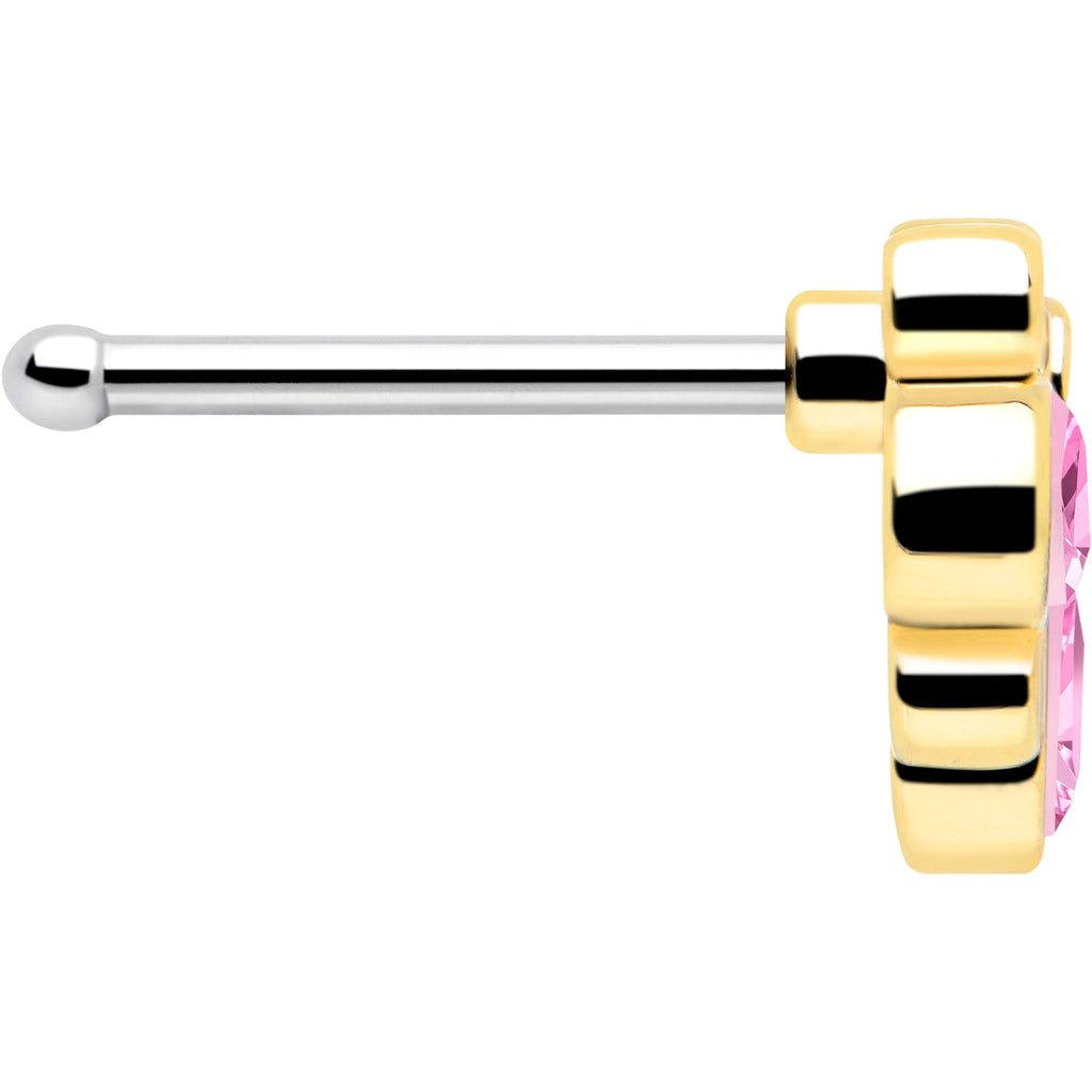 BodyCandy 20G 1/4 Pink Gem Golden Crown Deluxe Nose Bone — side view