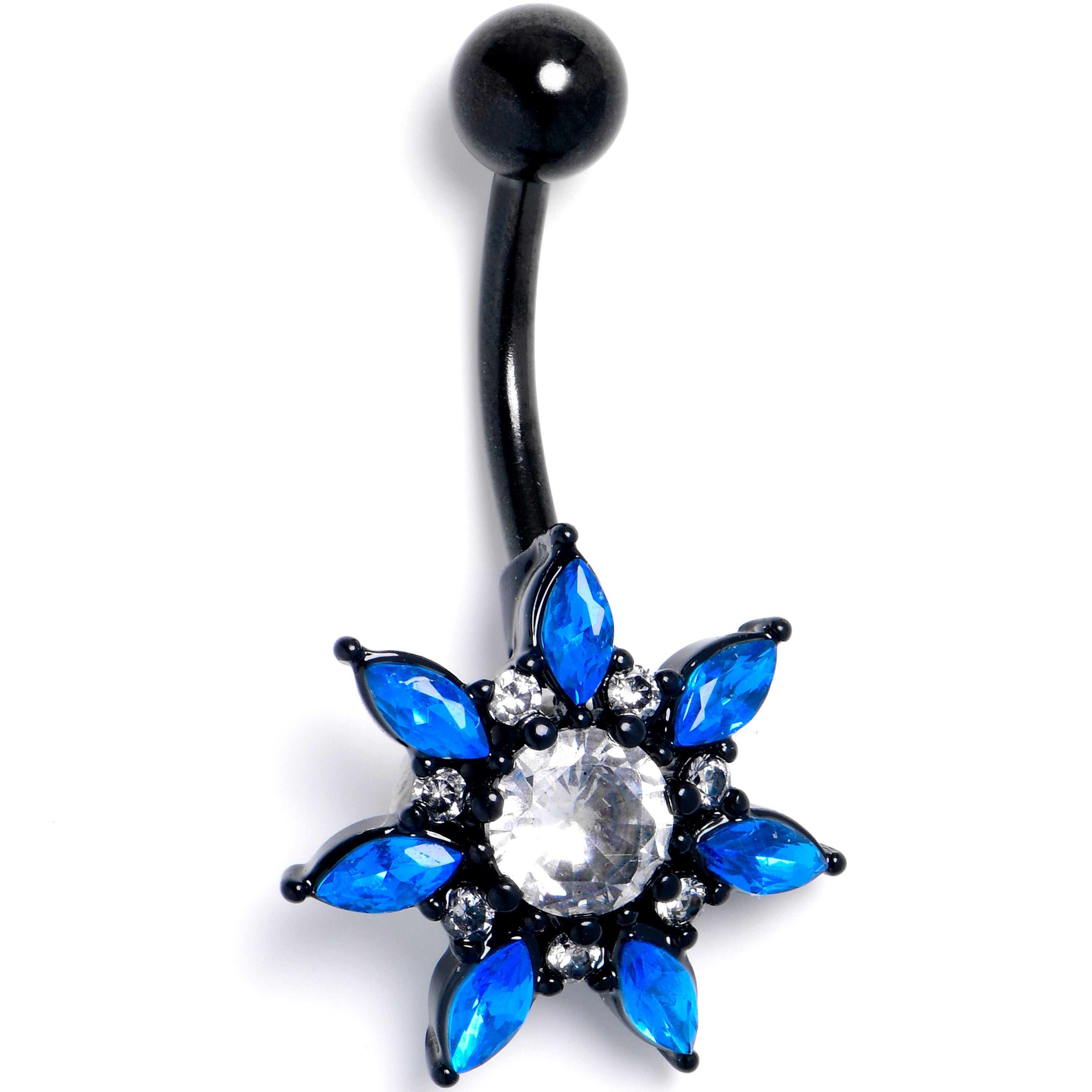 BodyCandy Clear Blue Gem Black Goth Flower Belly Ring — main product shot