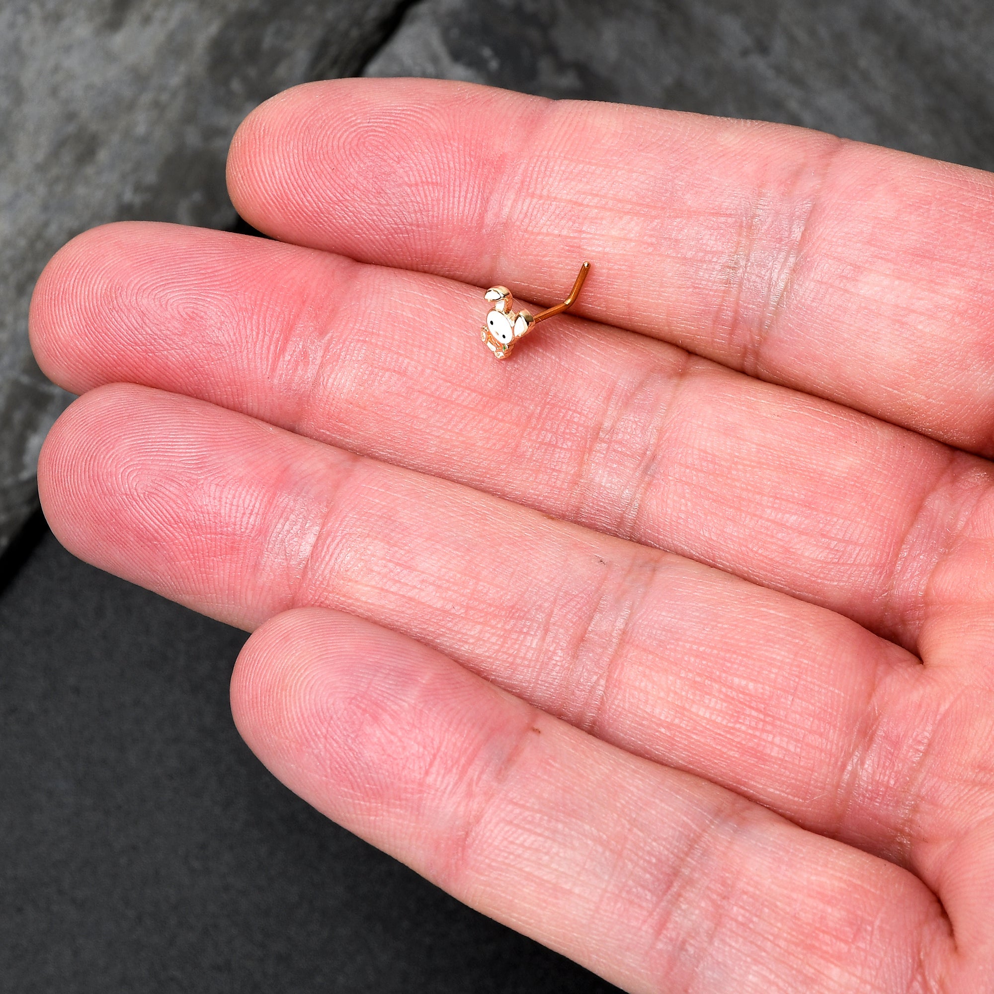 BodyCandy 20G 7mm Gold Tone Cutie Easter Bunny L Shape Nose Ring — detail close-up