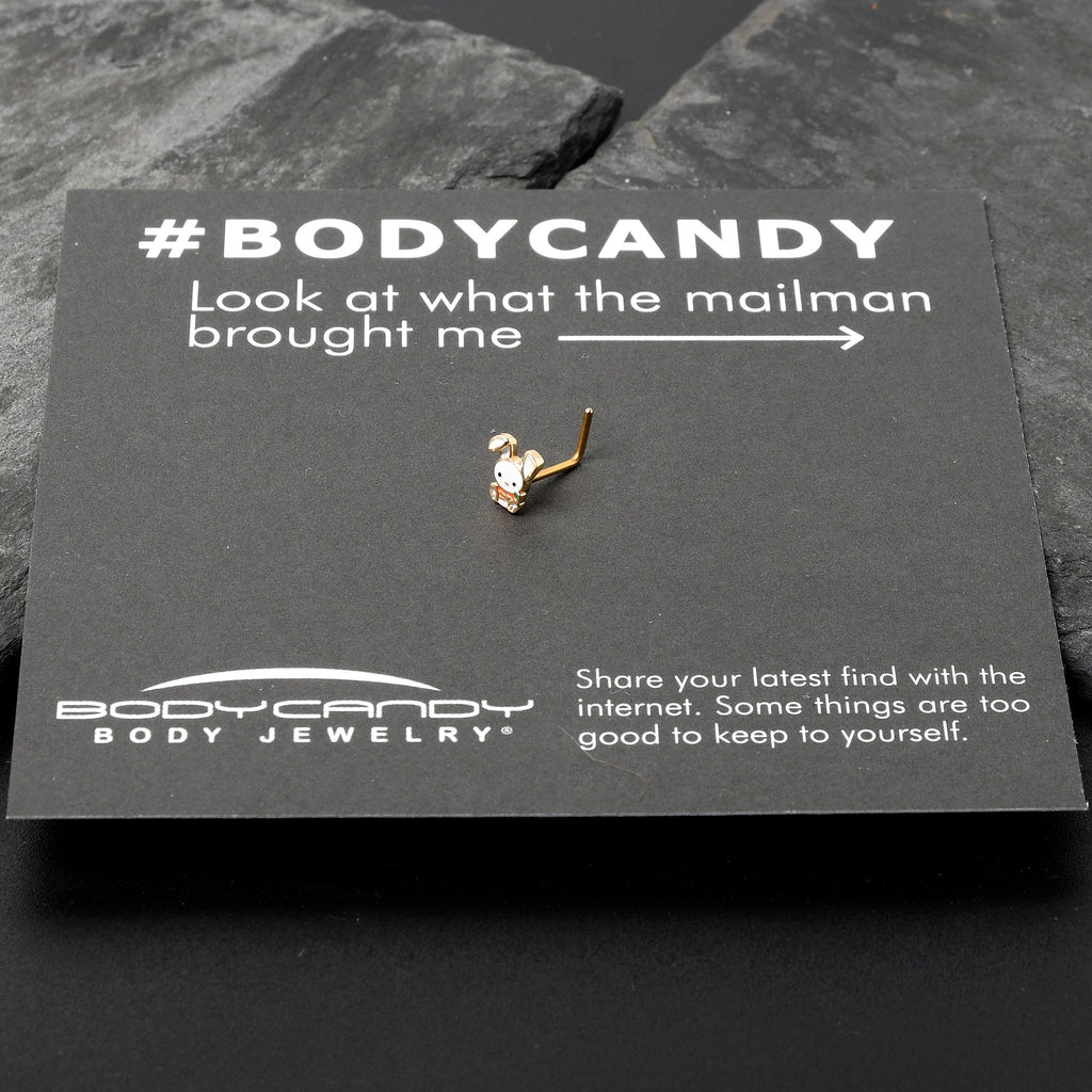 BodyCandy 20G 7mm Gold Tone Cutie Easter Bunny L Shape Nose Ring — side view