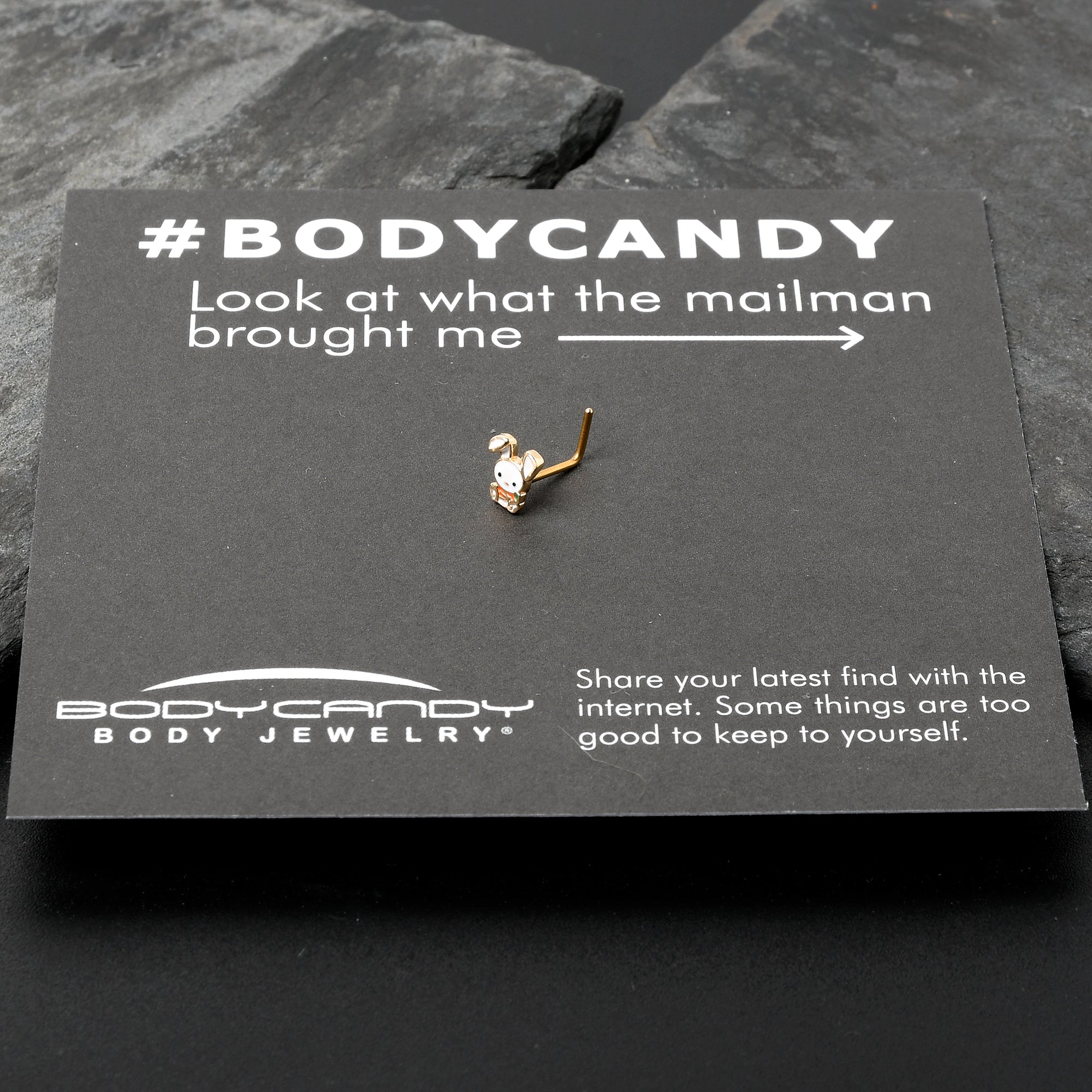 BodyCandy 20G 7mm Gold Tone Cutie Easter Bunny L Shape Nose Ring — side view