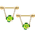 BodyCandy 14G 9/16 Clear Gem Gold Hue Lucky Shamrock Dangle Nipple Ring Set — main product shot