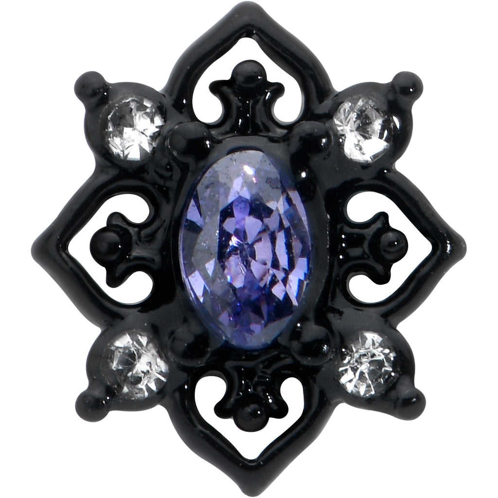 BodyCandy 16G 1/4 Purple Gem Black Scrolling Hearts Cartilage Tragus Earring — detail close-up