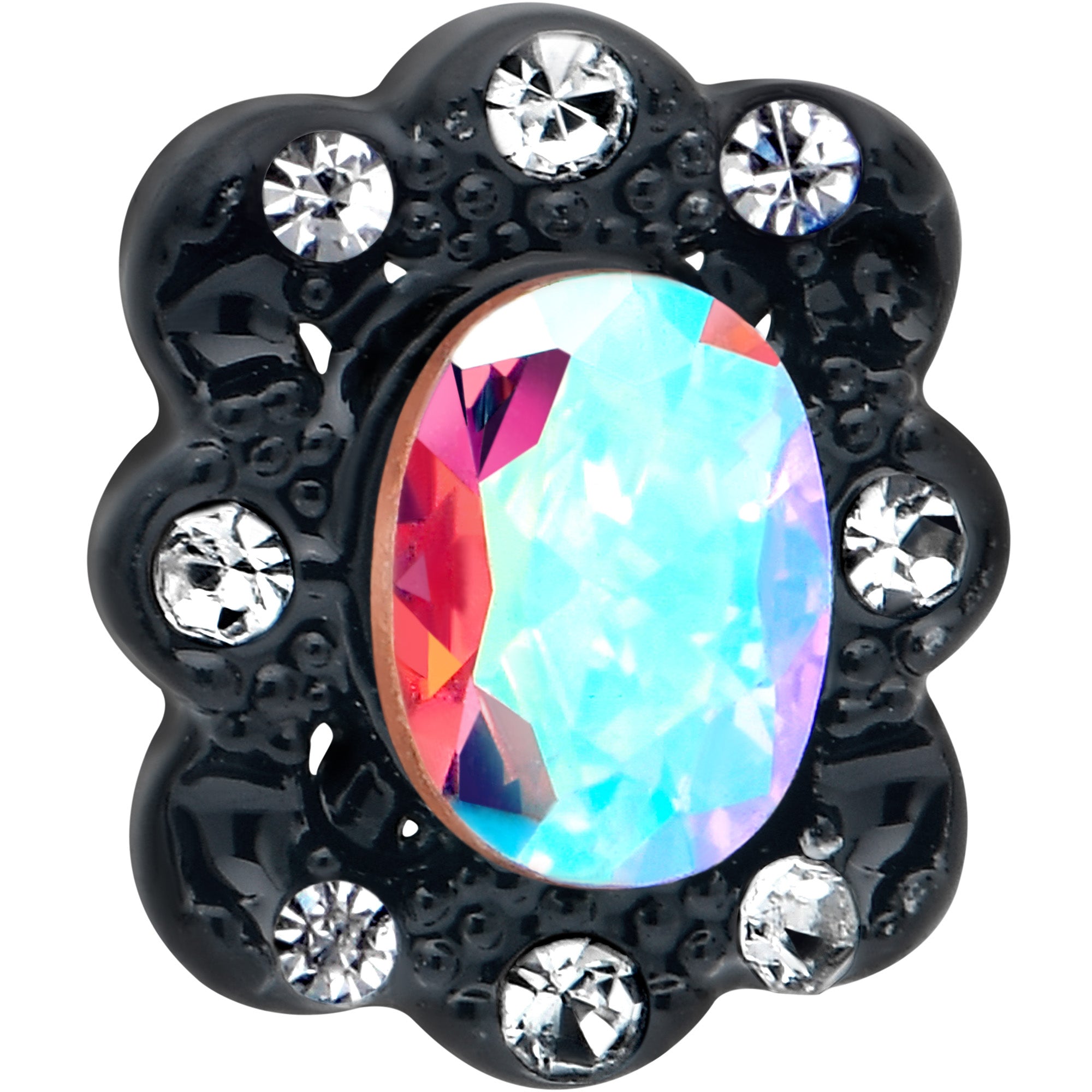 BodyCandy 16G 5/16 Aurora Gem Black Filigree Fantasy Labret Monroe Tragus — lifestyle context
