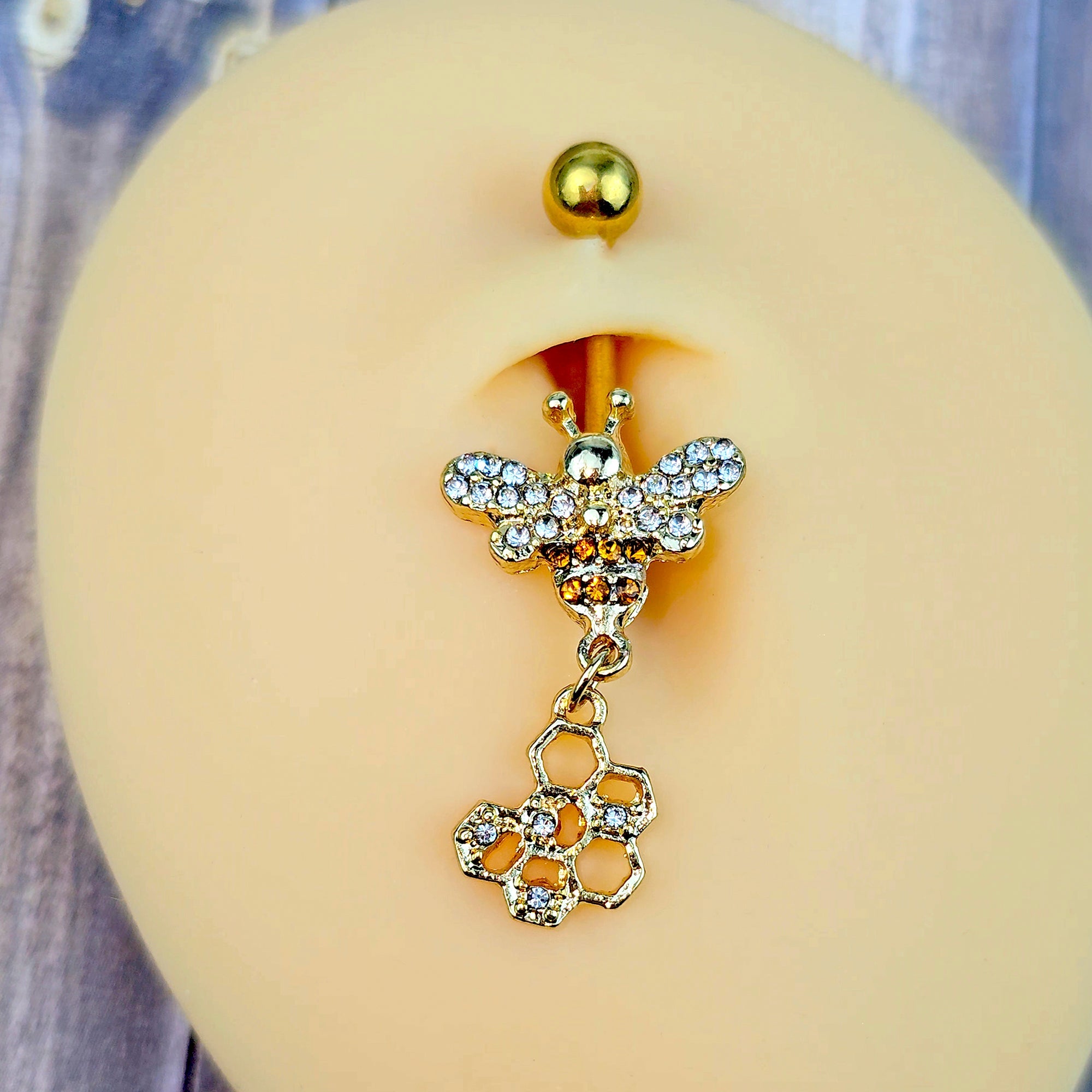 BodyCandy Clear Gem Gold Tone Lavish Butterfly Honeycomb Dangle Belly Ring — main product shot