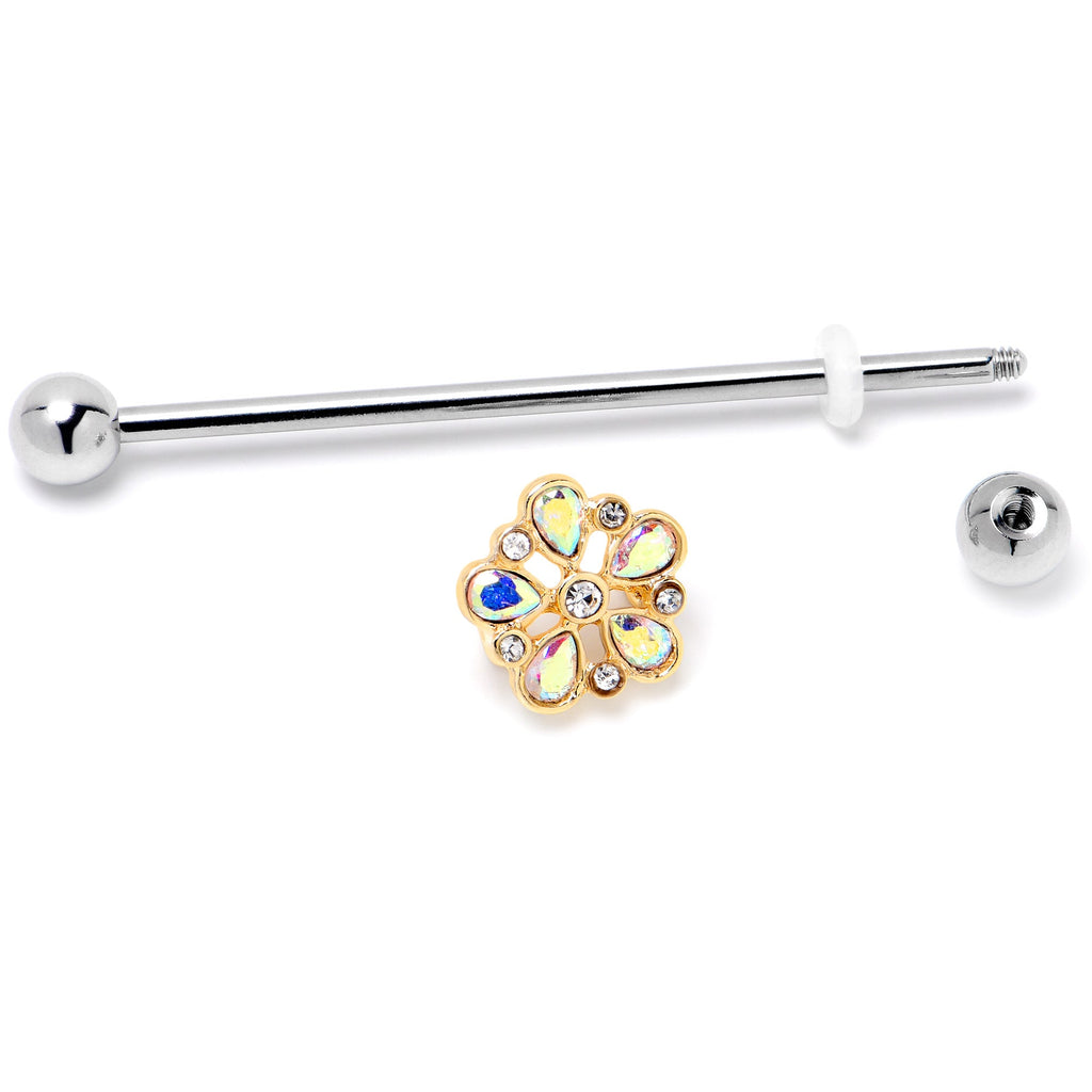 BodyCandy 14G Aurora Gem Filigree Flower Fantasy Industrial Barbell 38mm — side view