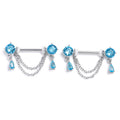 BodyCandy 14G 9/16 Blue Gem Double Drama Dangle Nipple Ring Set — main product shot