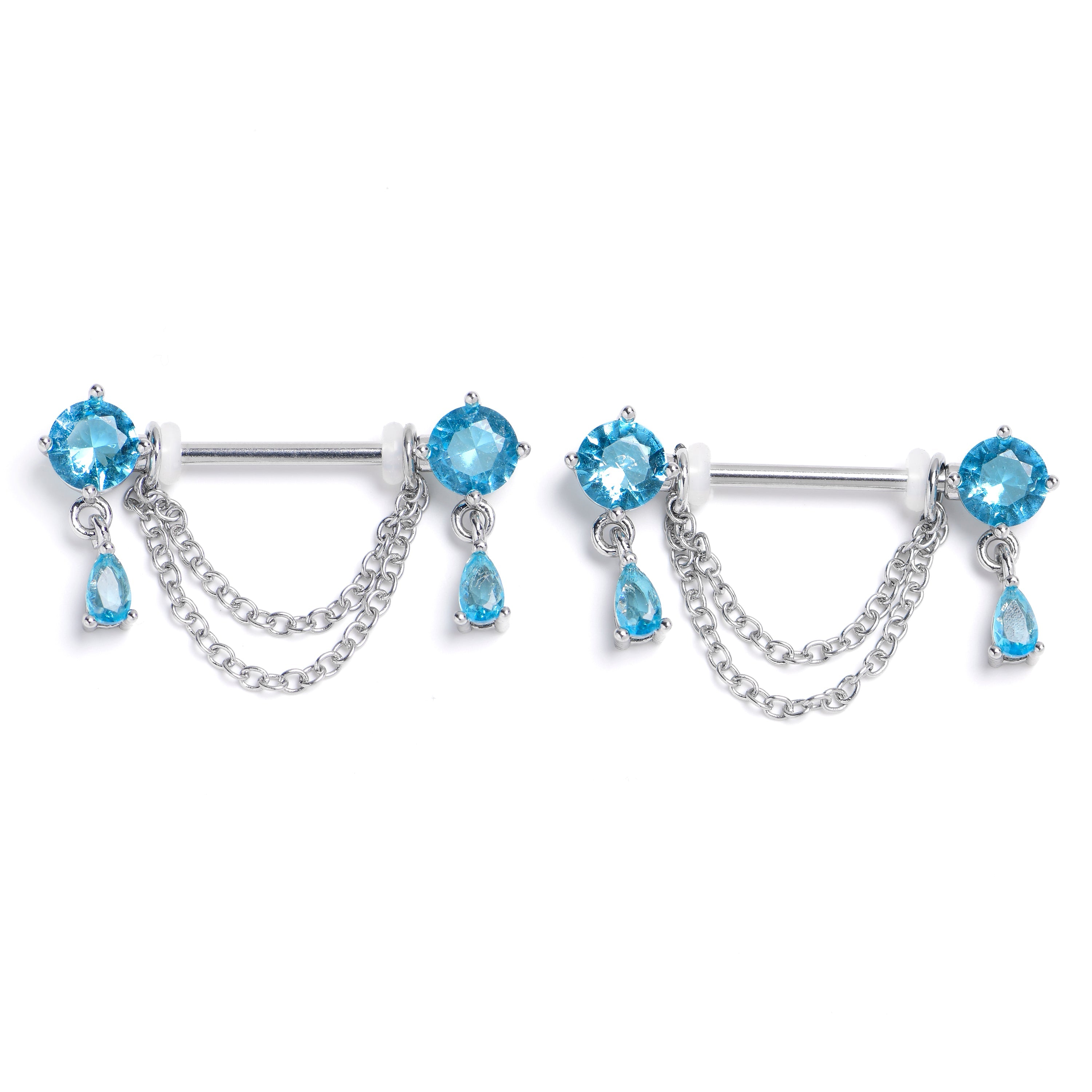 BodyCandy 14G 9/16 Blue Gem Double Drama Dangle Nipple Ring Set — main product shot
