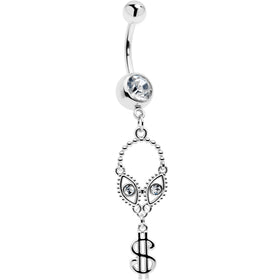 Clear Gem Seeing Dollars Dangle Belly Ring