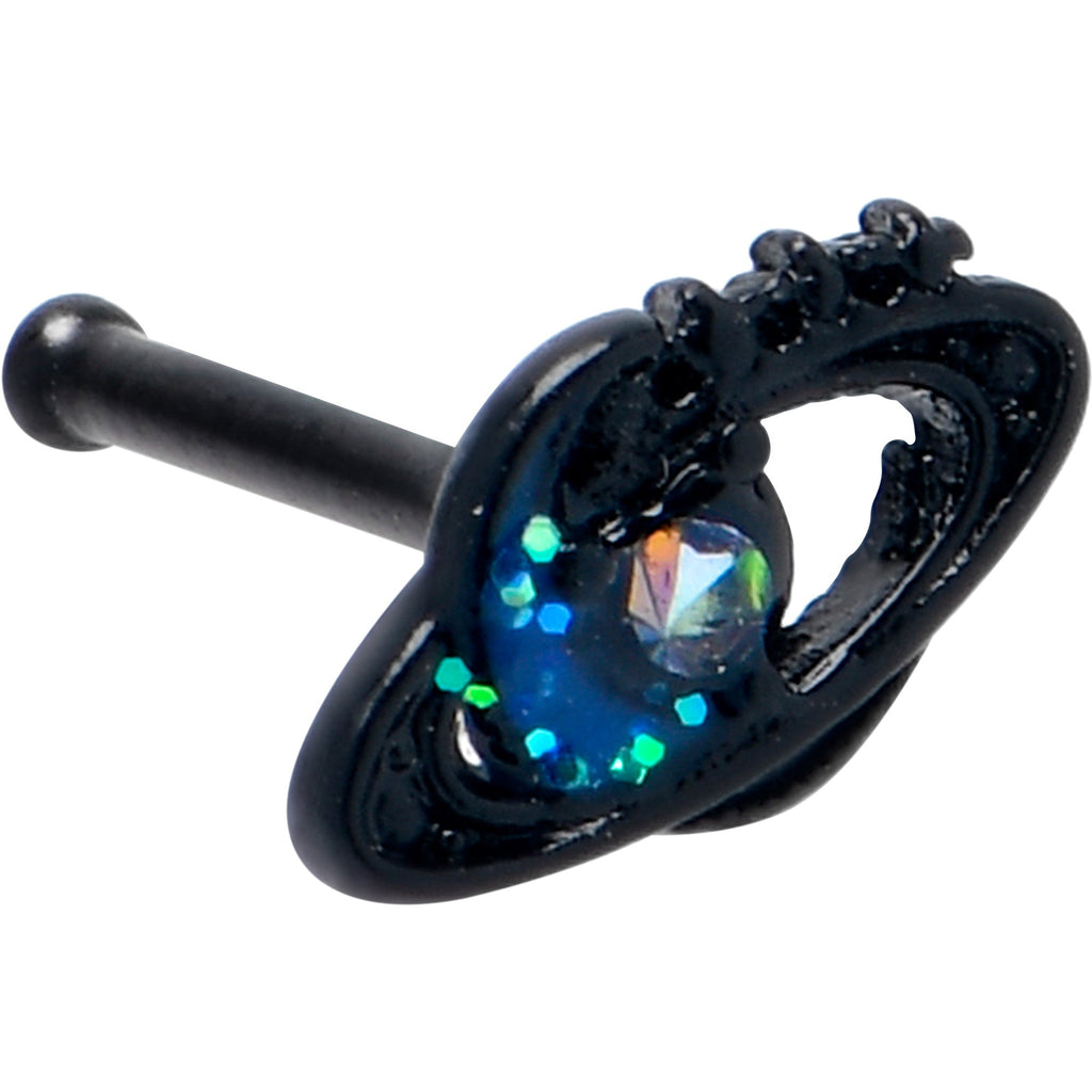BodyCandy 20G 7mm Aurora Gem Black Saturn Space Moon Nose Bone — main product shot