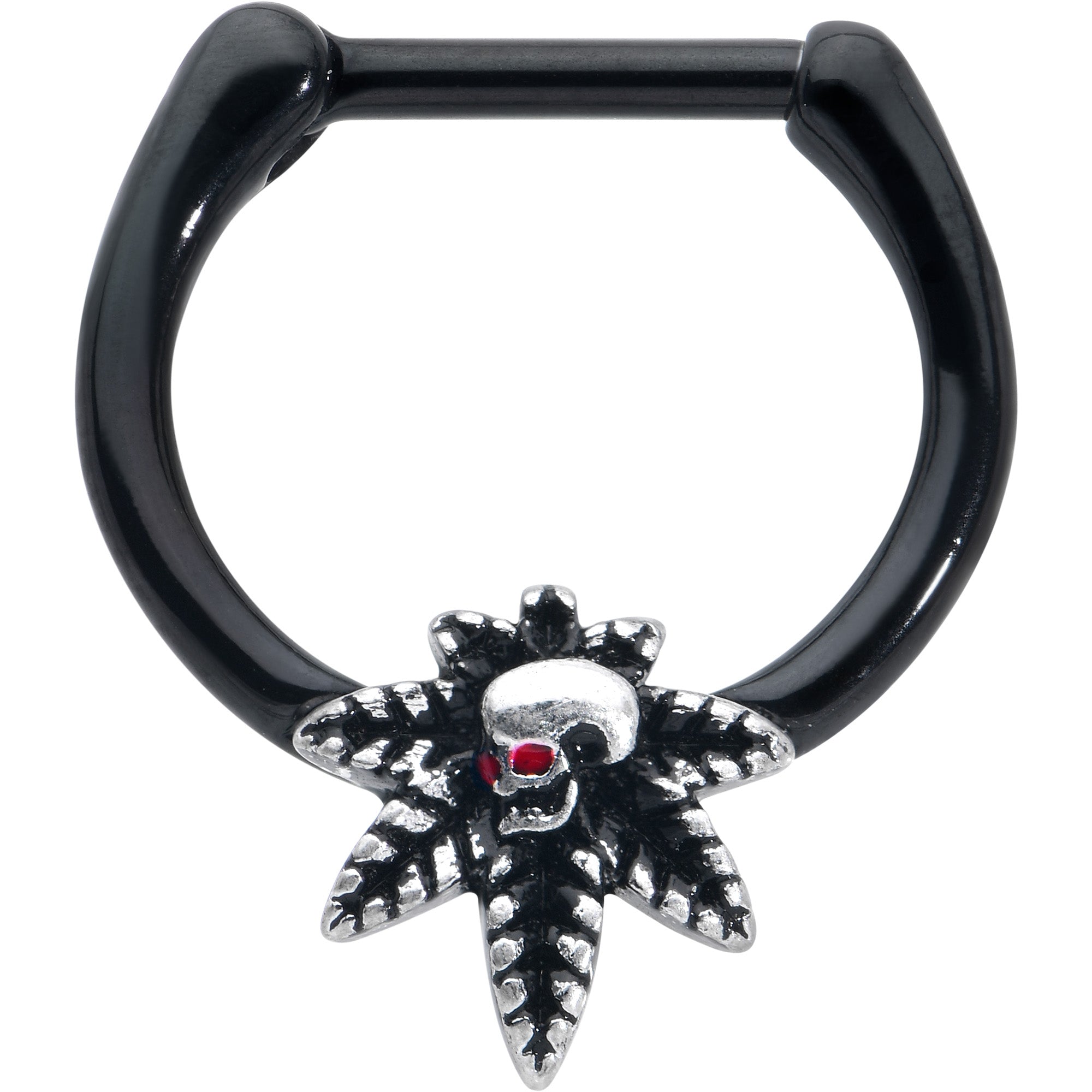 BodyCandy 16G 5/16 Red Gem Black Pot Leaf Skull Cartilage Clicker — main product shot