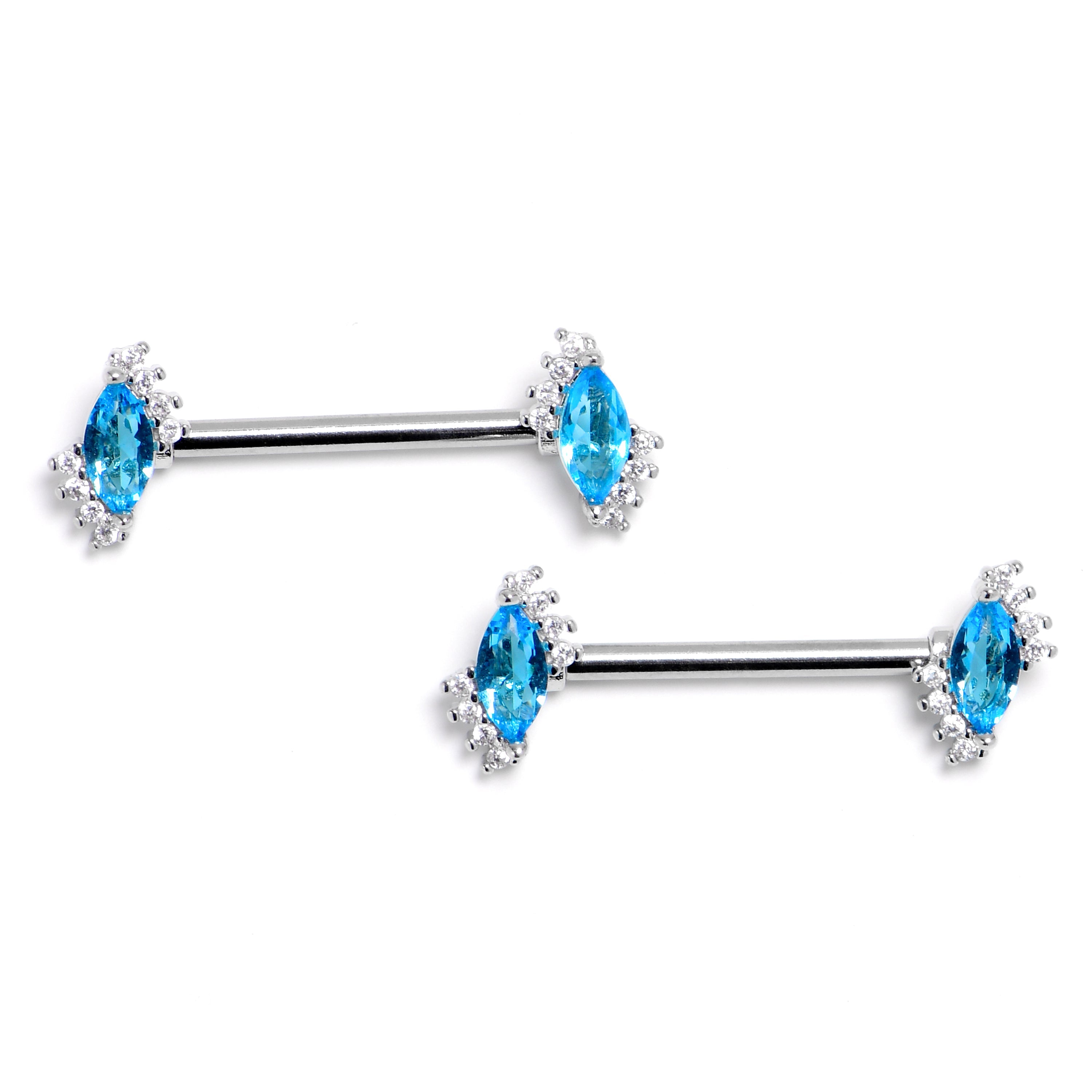 BodyCandy 14G 9/16 Blue Gem Firey Drop Barbell Nipple Ring Set — main product shot
