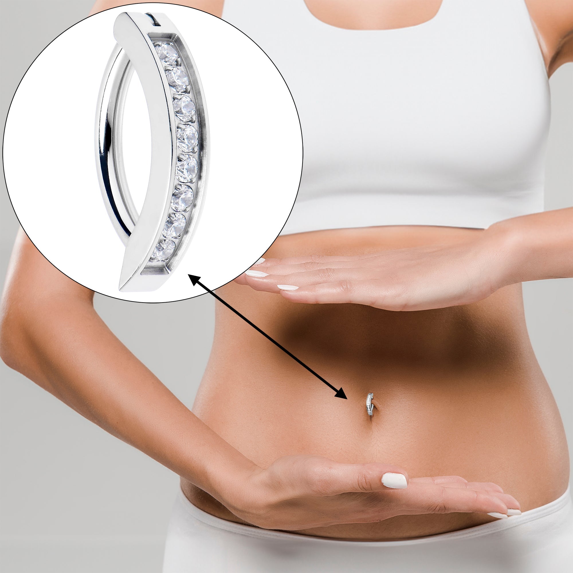 BodyCandy Clear CZ Gem ASTM F-136 Implant Grade Titanium Forward Facing Belly Ring — detail close-up