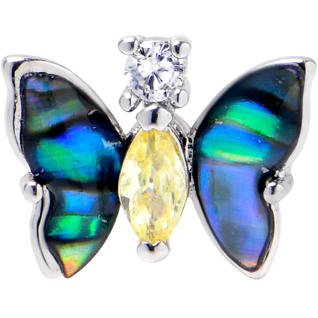 BodyCandy 16G 5/16 Yellow Clear Gem Dark Butterfly Labret Monroe Tragus — detail close-up