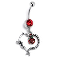 BodyCandy Red Gem Snake Heart Flower Dangle Belly Ring — main product shot