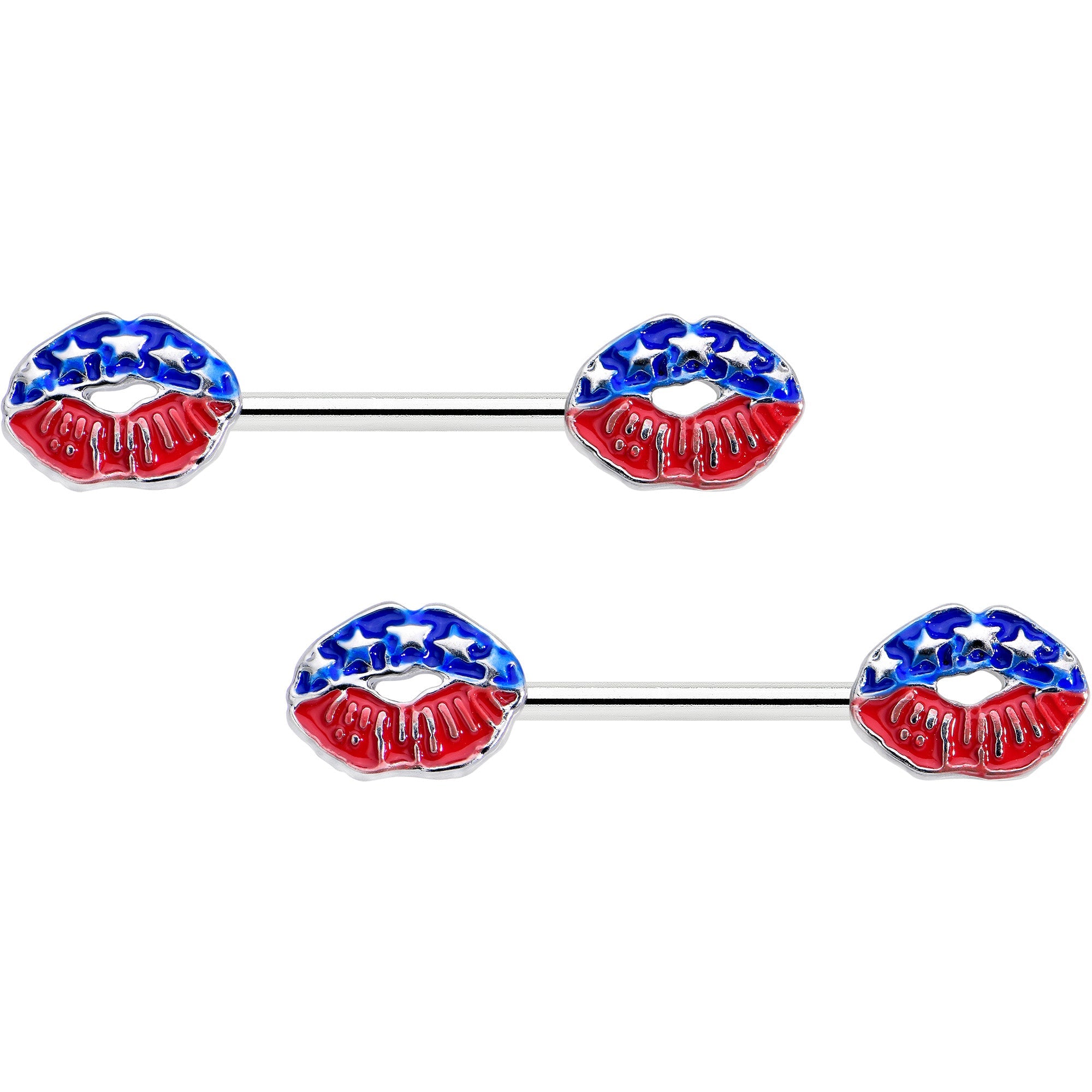 BodyCandy 14G 9/16 Patriotic Kissy Lips Barbell Nipple Ring Set — main product shot