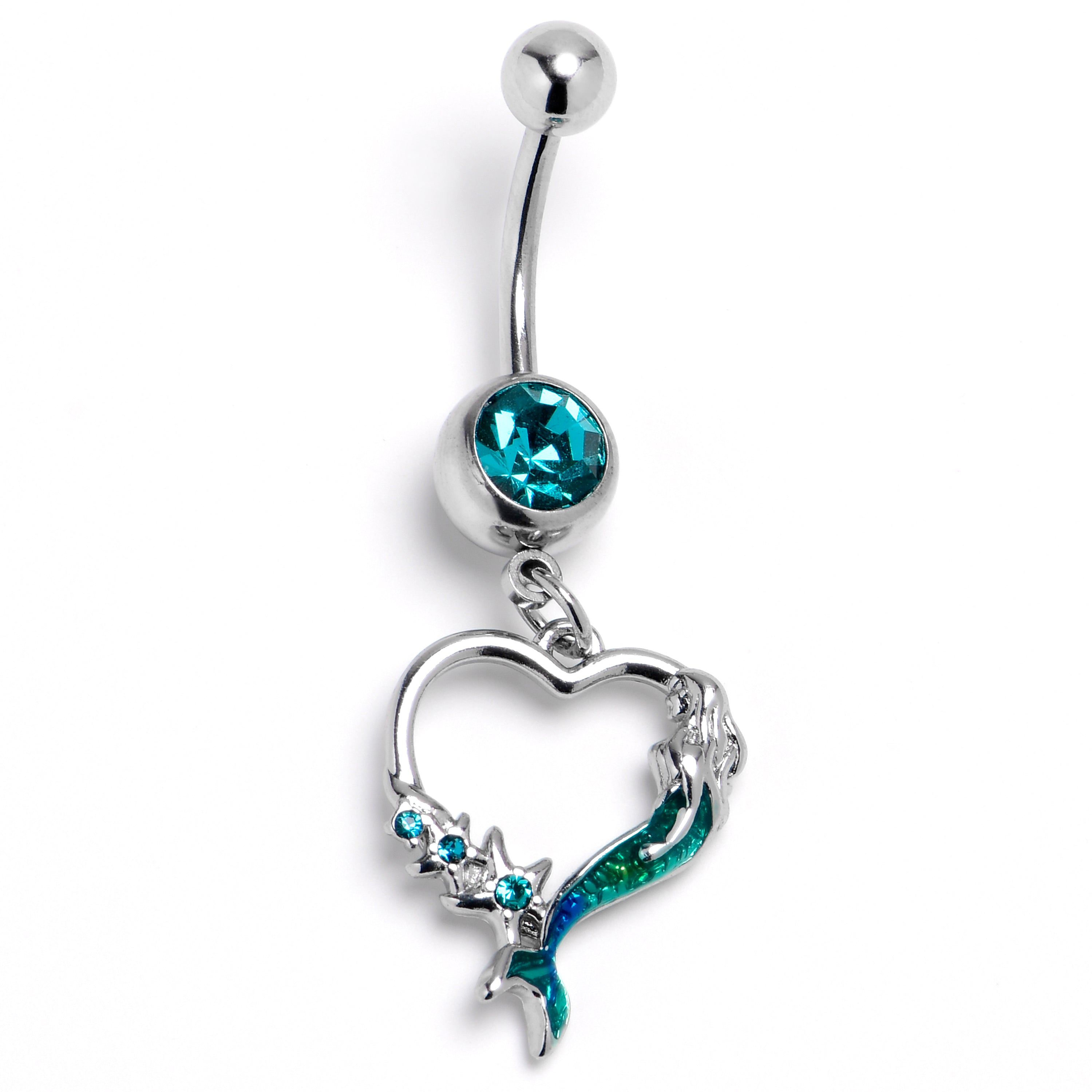 BodyCandy Green Gem Mermaid Tail Stars Heart Dangle Belly Ring — main product shot