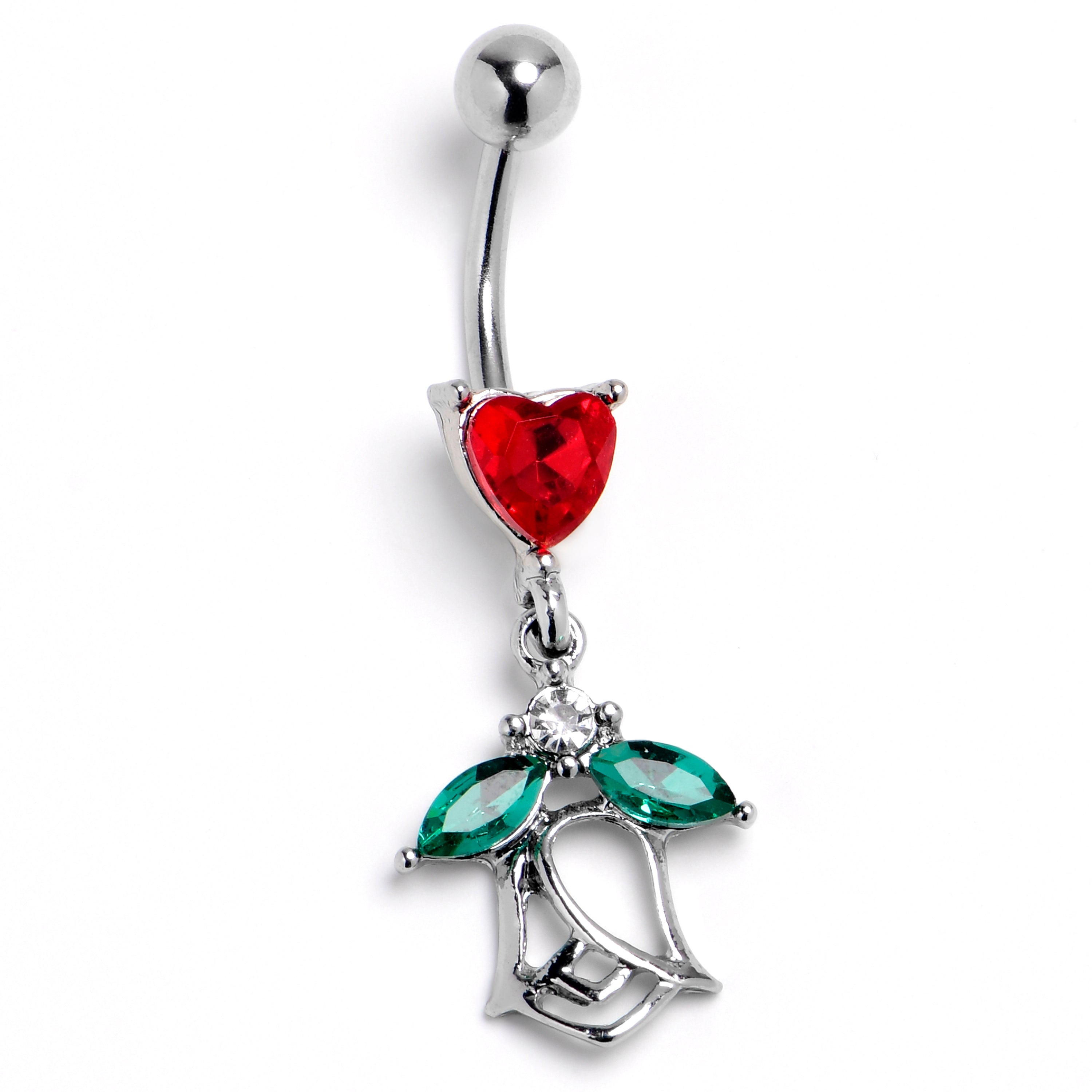 BodyCandy Red Gem Heart And Rose Dangle Belly Ring — main product shot