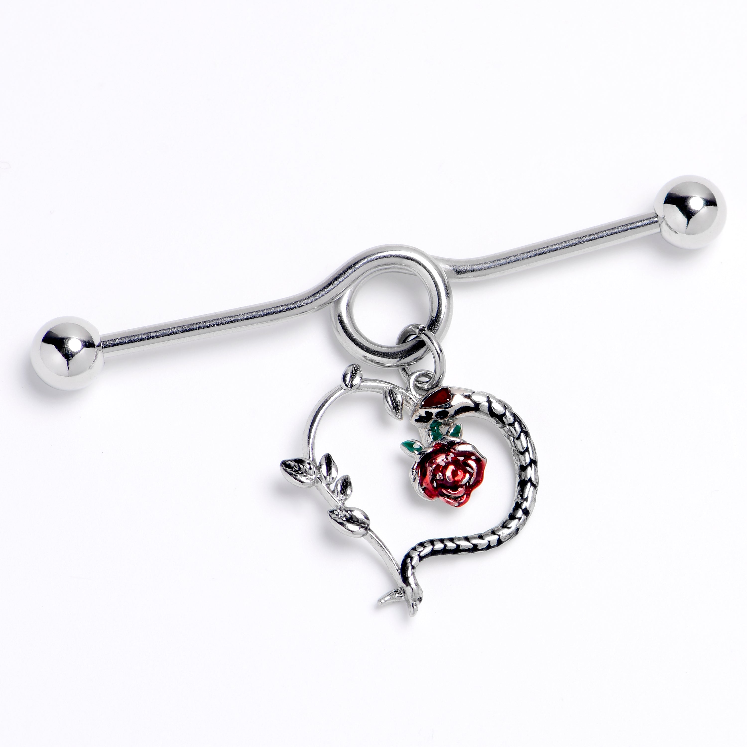 BodyCandy 14G Snake Heart Flower Dangle Project Bar 38mm — main product shot