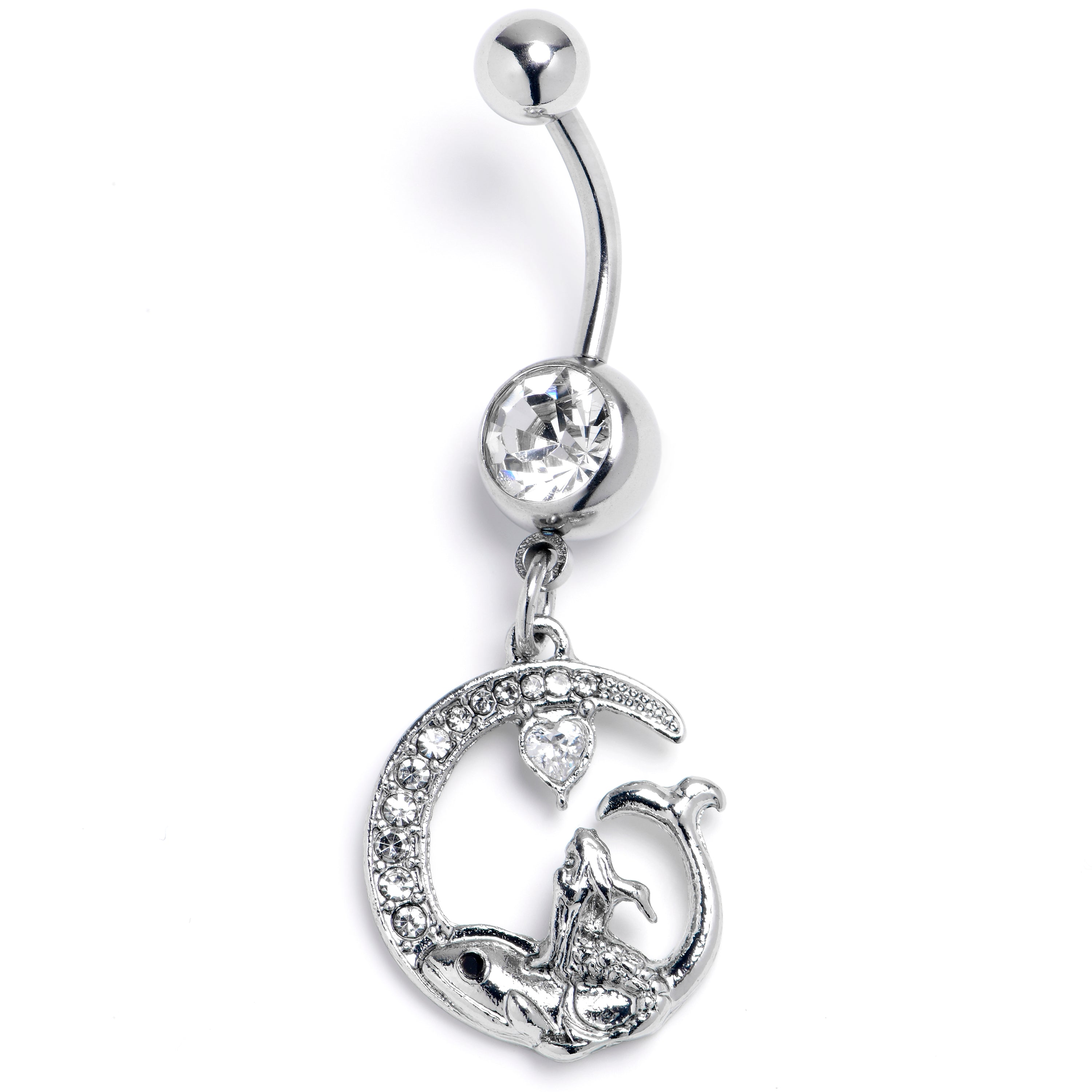BodyCandy Clear Gem Riding Mermaid Dangle Belly Ring — main product shot