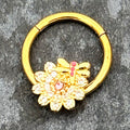 BodyCandy 16G 3/8 Clear Pink Gem Gold Tone Flower Bug Hinged Segment Ring — main product shot