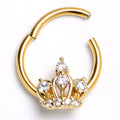 BodyCandy 16G 3/8 Clear CZ Gem Gold Tone Epic Crown Hinged Segment Ring — main product shot