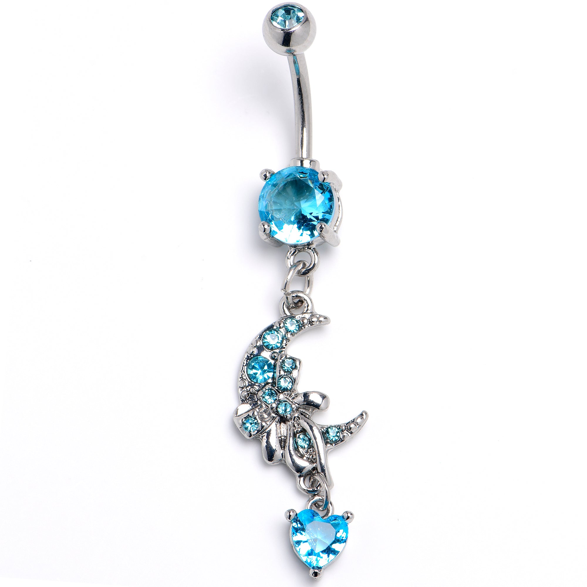 BodyCandy Blue Gem Bow Moon Heart Dangle Belly Ring — main product shot
