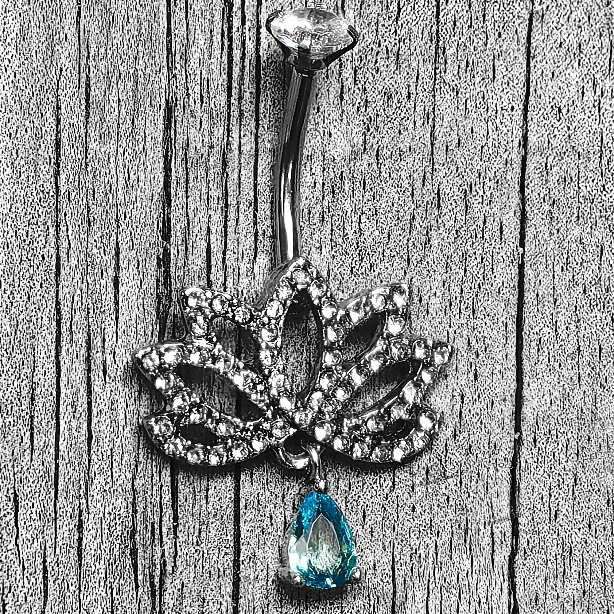 BodyCandy Clear Blue CZ Gem Fashion Flower Lotus Flower Dangle Belly Ring — lifestyle context