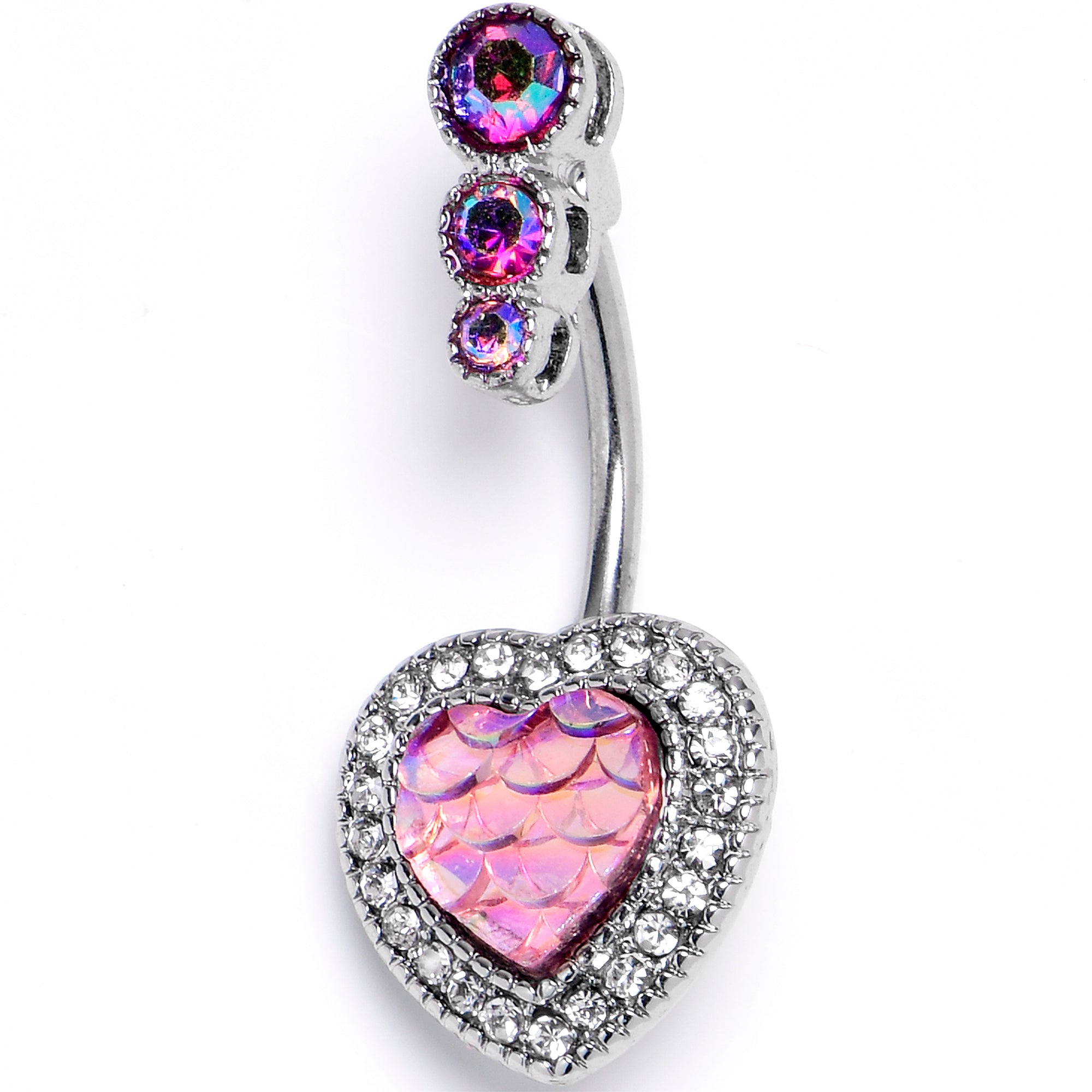 BodyCandy Pink Gem Mermaid Scale Heart Double Mount Belly Ring — main product shot