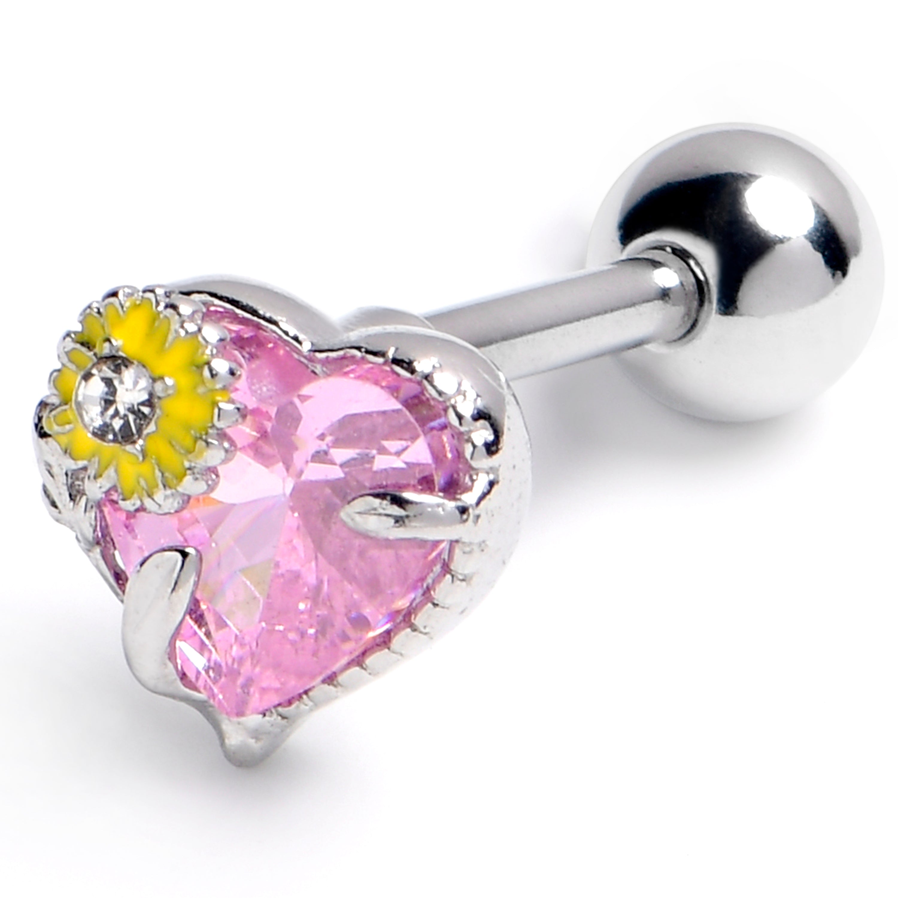 BodyCandy 16G 1/4 Pink Gem Sunflower Heart Love Cartilage Tragus Earring — main product shot