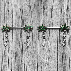 14G 9/16 Clear Gem Palm Tree Love Dangle Nipple Ring Set