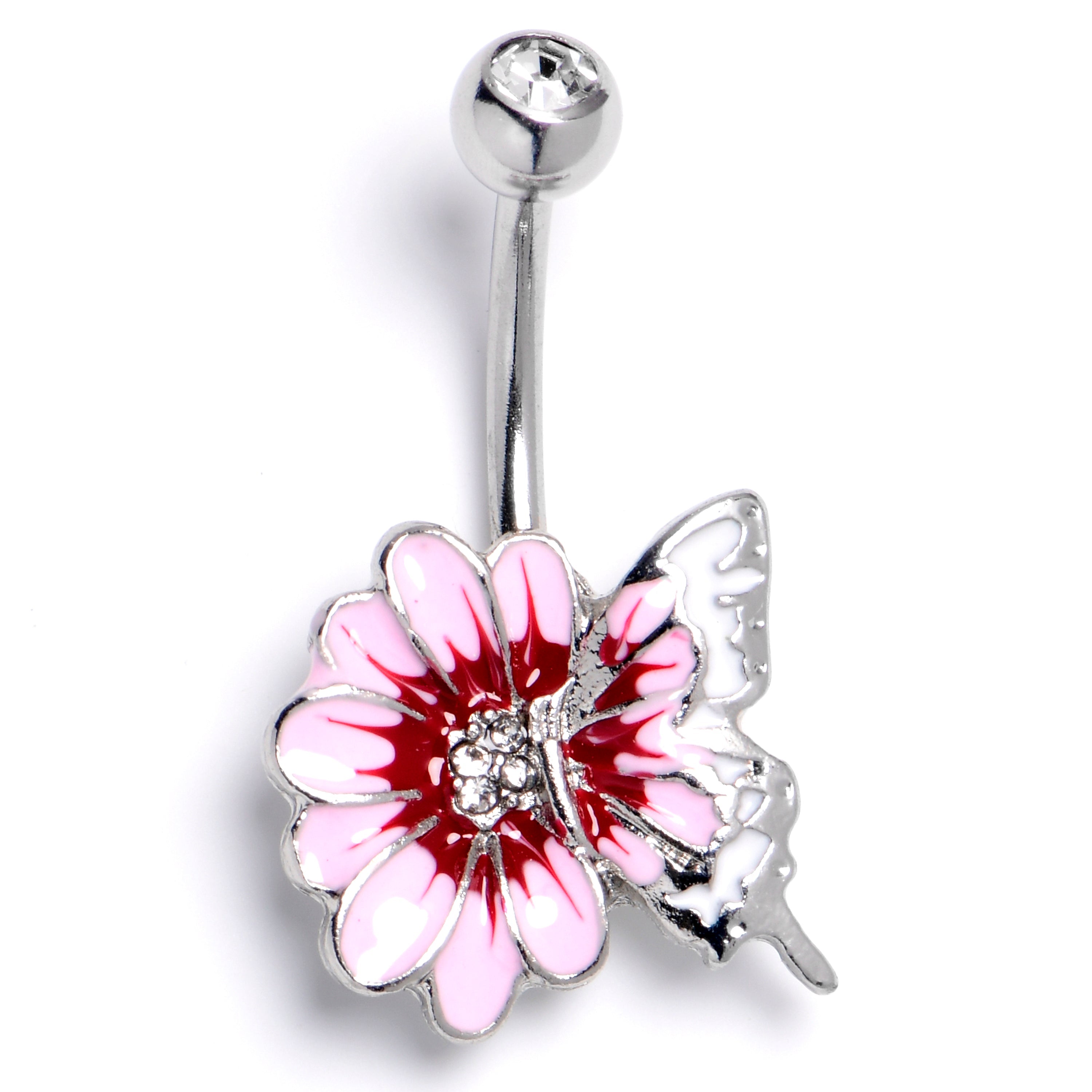 BodyCandy Clear CZ Gem Butterfly Blossom Pink White Belly Ring — main product shot