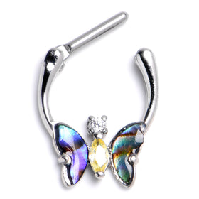 16G 5/16 Yellow Clear Gem Dark Butterfly Cartilage Clicker