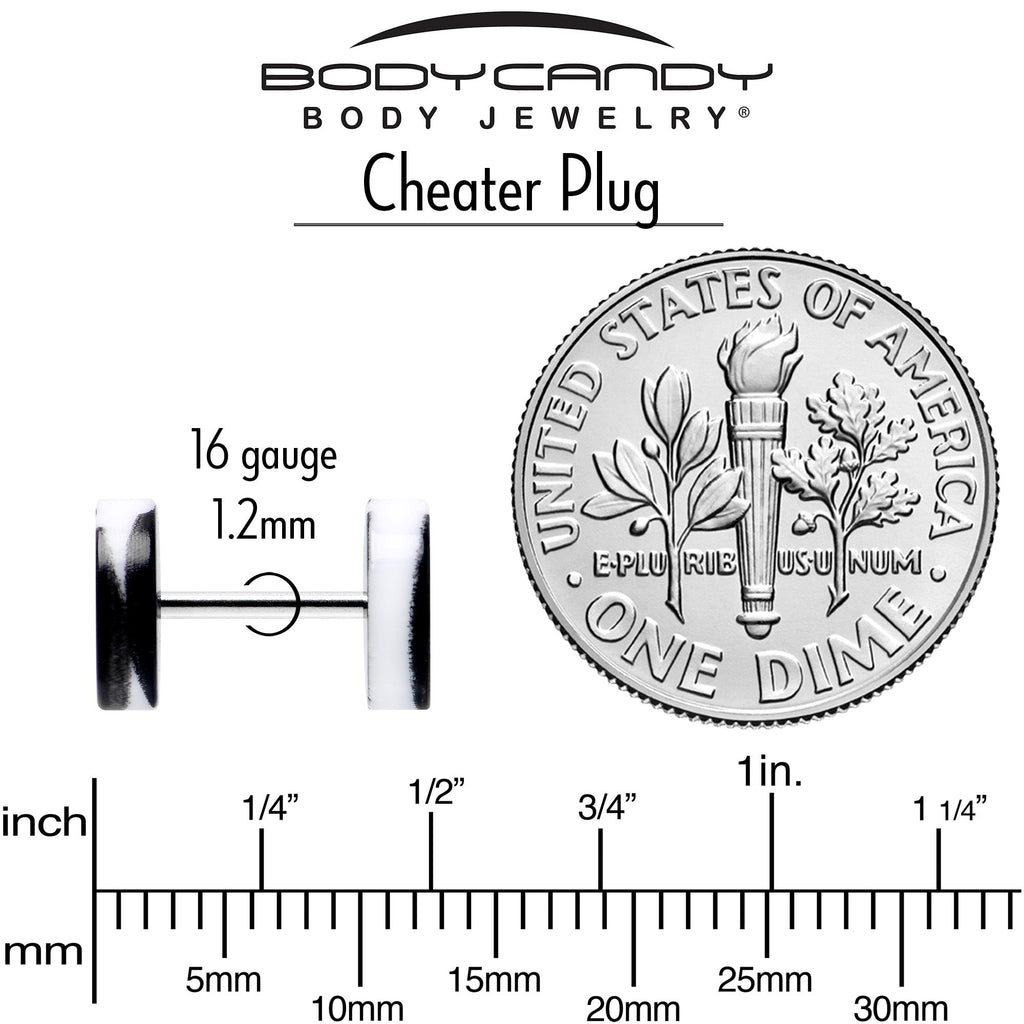 BodyCandy 16G Black White Reverse Drip Acrylic Cheater Plug Set — back view