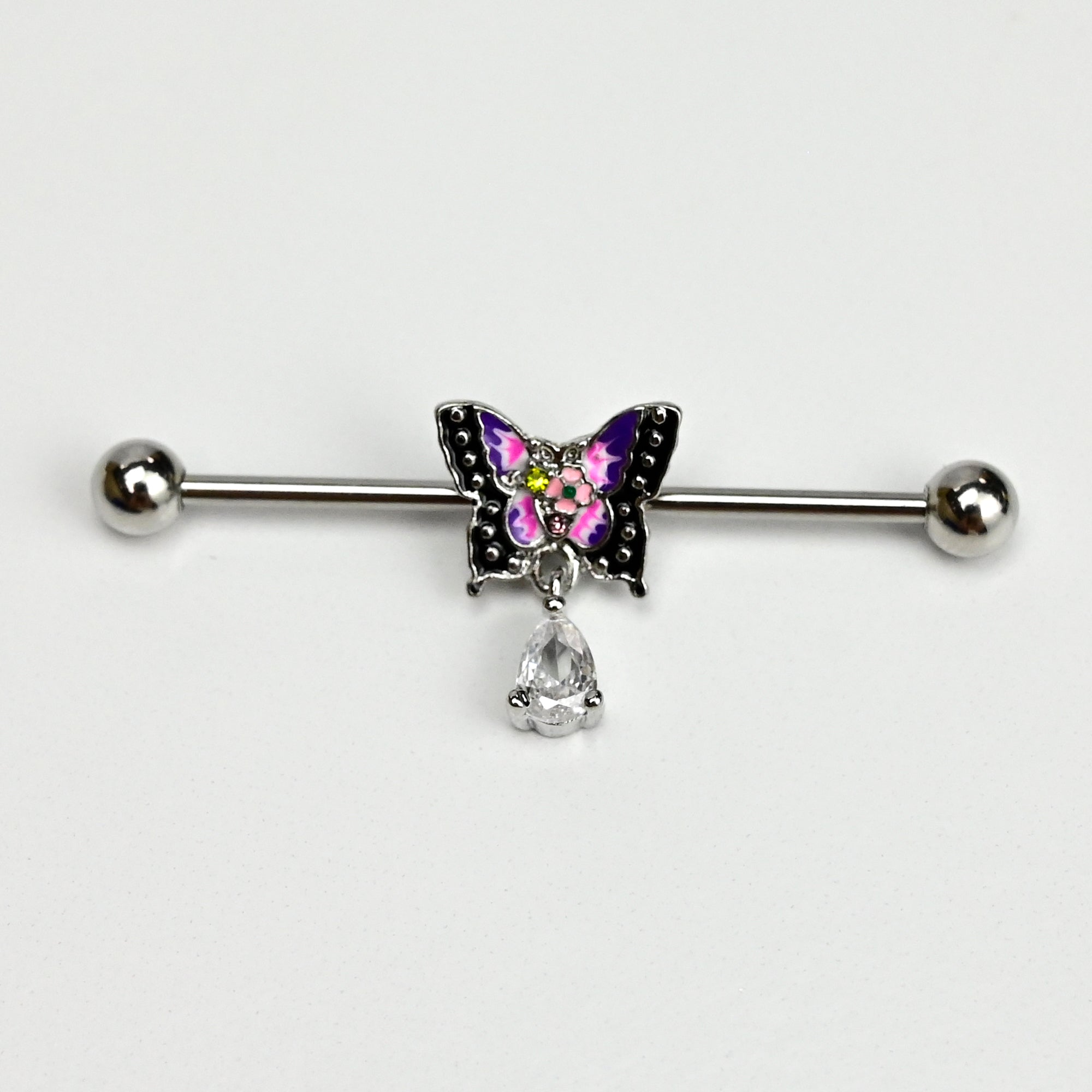 BodyCandy 14G Clear Gem Colorful Butterfly Dangle Industrial Barbell 38mm — main product shot