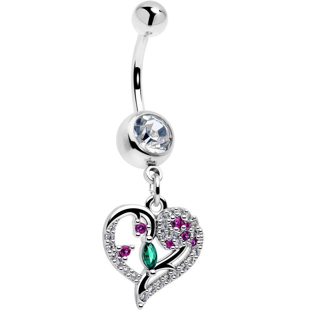 BodyCandy Emerald Passion CZ Gem Heart Dangle Belly Ring — main product shot