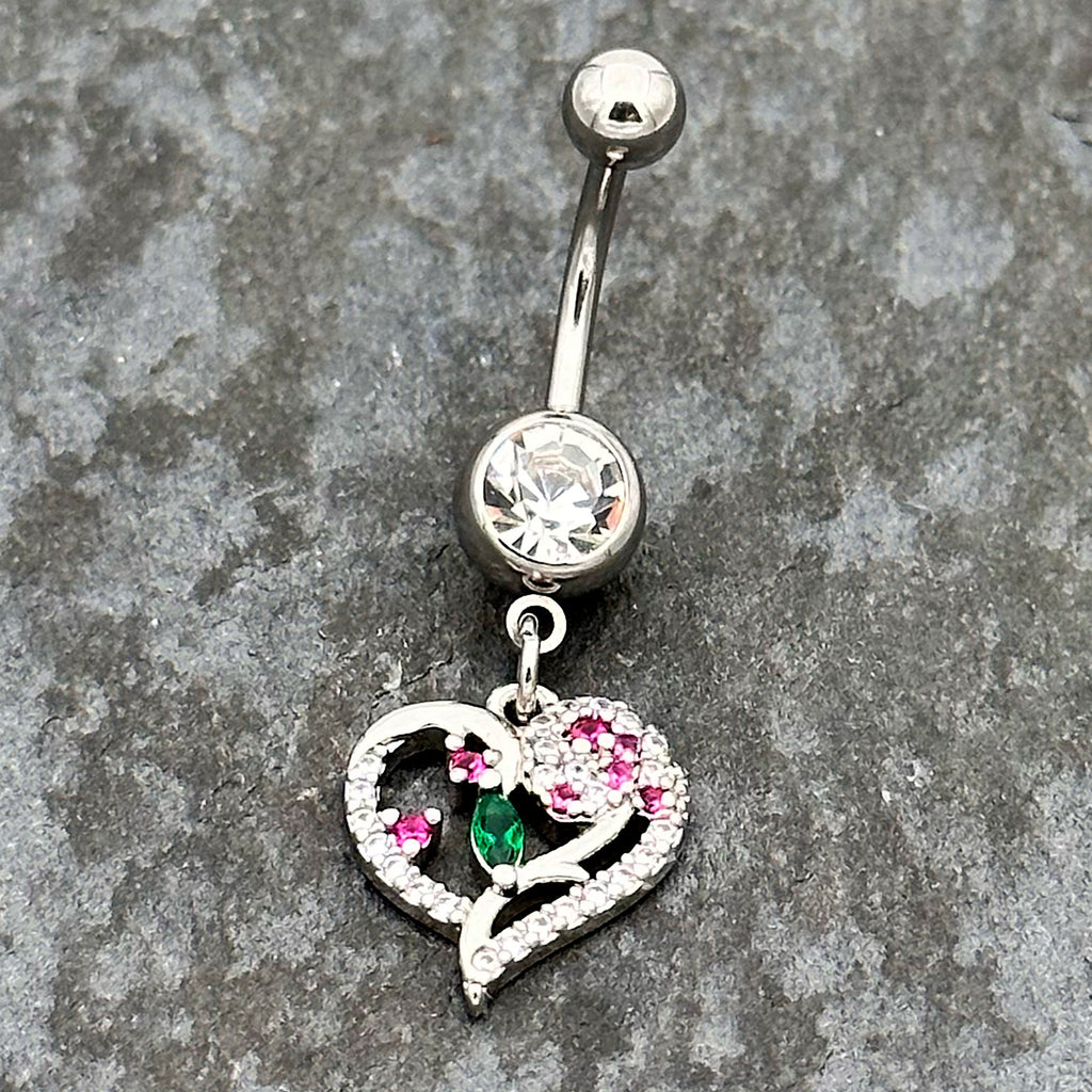 BodyCandy Emerald Passion CZ Gem Heart Dangle Belly Ring — lifestyle context