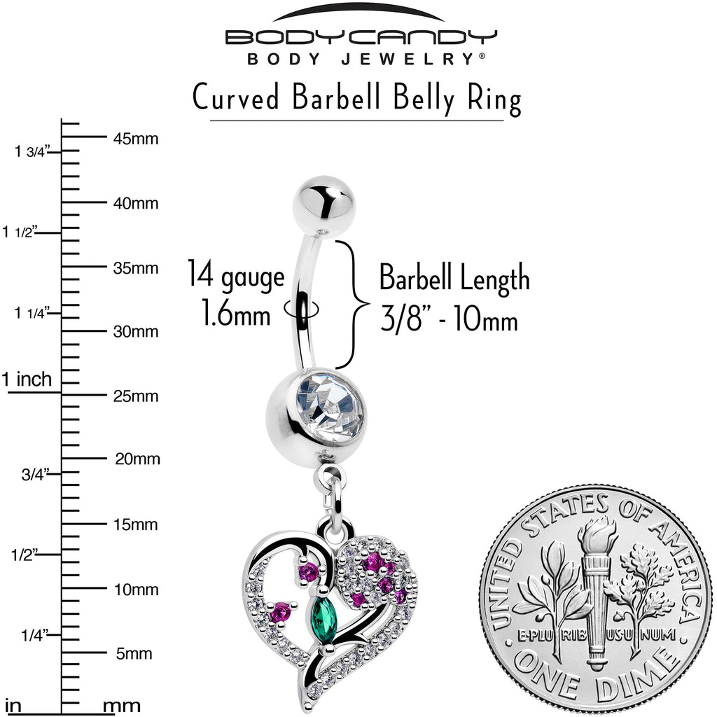 BodyCandy Emerald Passion CZ Gem Heart Dangle Belly Ring — side view