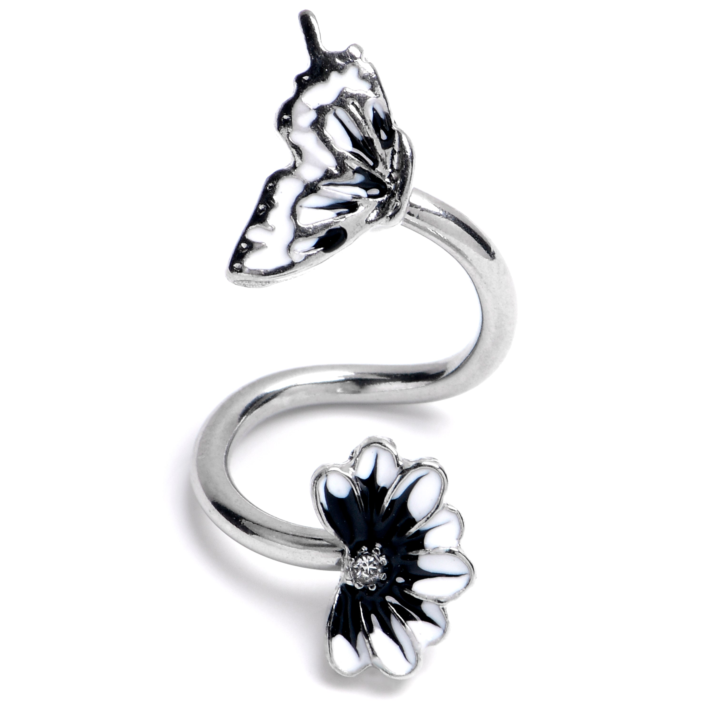 BodyCandy Clear Gem Butterfly Blossom Black Spiral Twister Belly Ring — main product shot