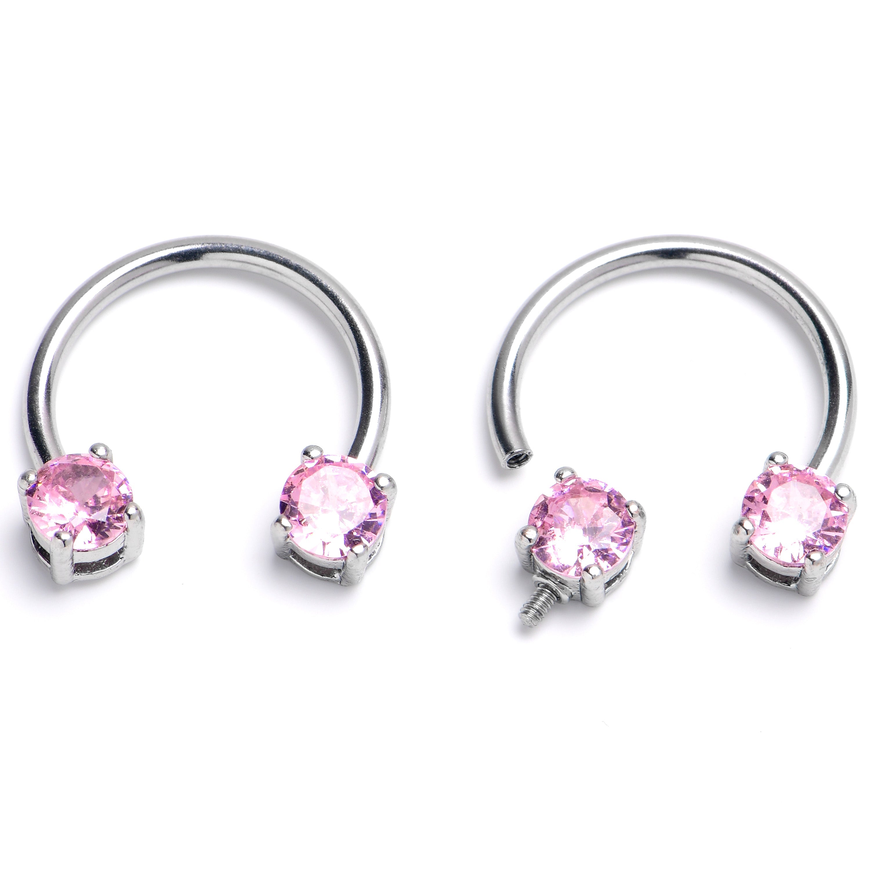 BodyCandy 14G 9/16 Pink CZ Gem Internally Threaded Horseshoe Nipple Ring Set — main product shot