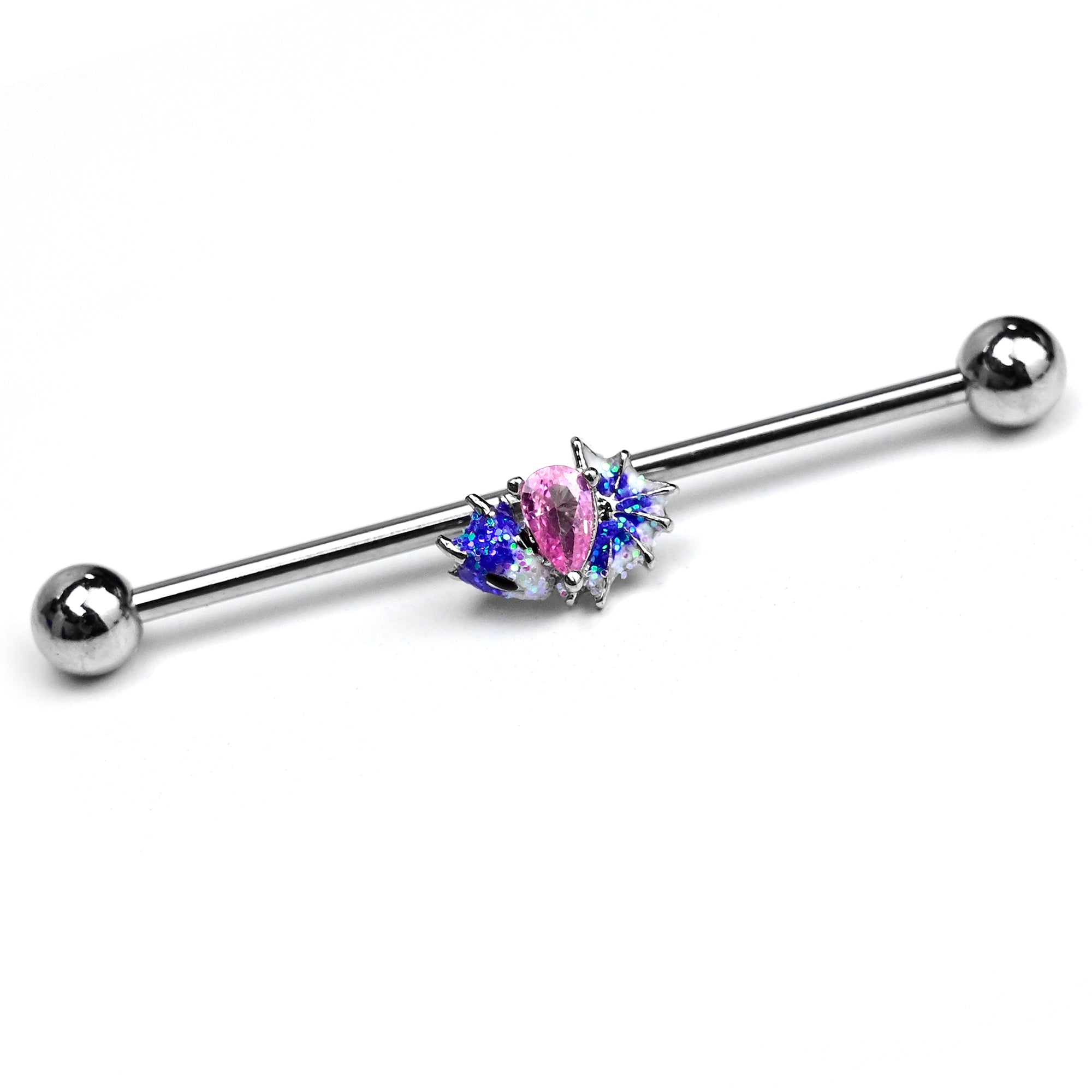 BodyCandy 14G Pink Gem Sea Monster Glitter Blue Industrial Barbell 38mm — main product shot