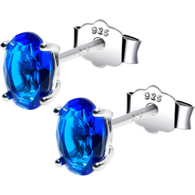 4mm CZ Oval 925 Sterling Silver September Birthstone Stud Earrings