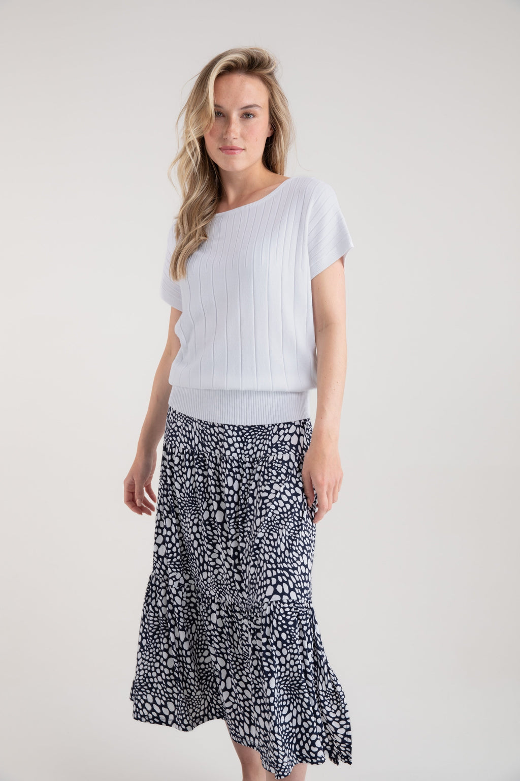 KADOU BOUTIQUE Marble Short Sleeve Knit Top — main product shot
